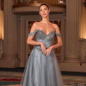 New A-line Beads Embellished Maxi Prom Tulle Dress w/ Sweetheart Neck CD CC471